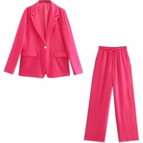 Dave&Di 2021 England Style Fashion Solid Loose Casual Blazer Women Jackets Elastic Waist Loose Harem Pants Trousers Women Sets