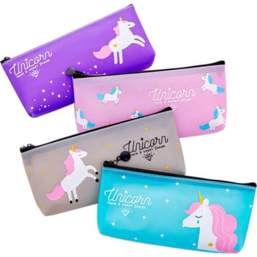 300pcs/lot Kawaii Cute Unicorn Pen Pencil Bag Silicon School Stationary Receive Tools Makeup Pouch Cosmetics Case