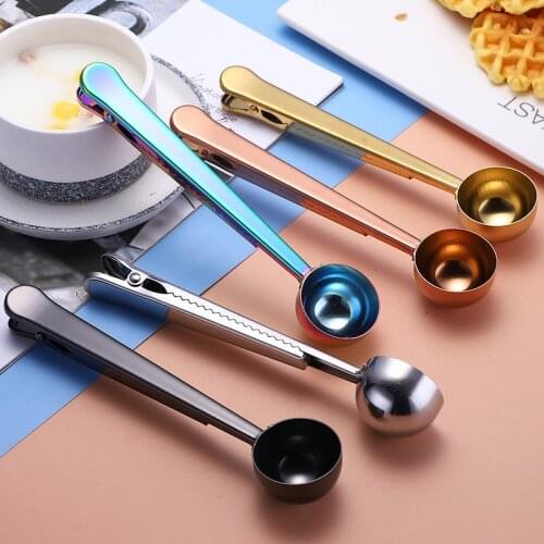 430 Stainless Steel Multifunctional Food Bag Sealing Clip Two-In-One Coffee Bean Clip Spoon Measuring Spoon Kitchen Tool