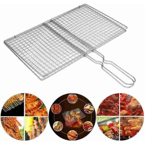 Non-stick Triple Fish Grilling Basket Metal Handle Tool Outdoor Rack Bbq Grill Accessories Fish Bbq Fish Net Grilling Barbe W5R6