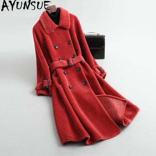 AYUNSUE Winter Coat Women Real Fur Coat Female Sheep Shearling Jacket 100% Wool Coat Women Clothes 2020 Korean Outwear MY4403