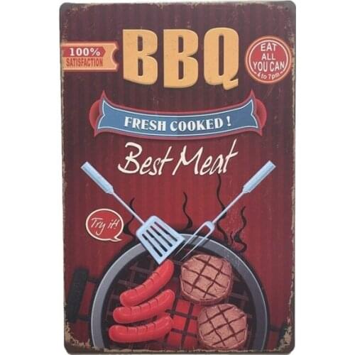 BBQ Fresh Cooked Best Meat Vintage Metal Sign Retro Decor Tin Sign Posters