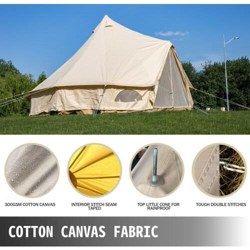 4-Season Large Waterproof Cotton Canvas Bell Tent With Stove for Camping Parties(4M DIA) 5-8 People SAFE & BREATHABLE