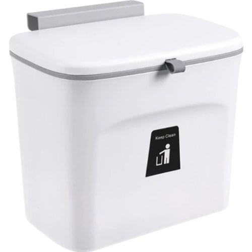 Household Door Wall-mounted Kitchen Hanging Waste Bin with Lid Cabinet Mountable Small Trash Can Plastic Basket Bucket
