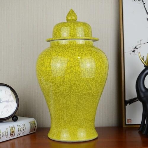 Jingdezhen Yellow crack Temple Jar Vase Chinese Living Room Model Hotel Handicraft Ornaments porcelain ceramic ginger jar vase