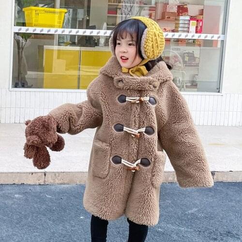 Long Warm Wool Baby Girls Coats Hooded Windproof Boy Jacket Outdoor Fleece Children Outerwear Teenage Kids Winter Clothes