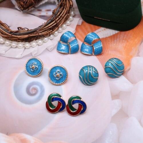 Enamel Blue Earrings Geometry French Retro Pretty Classic Brincos Morandi Graffiti Stud For Mujer Gifts Party Accessories
