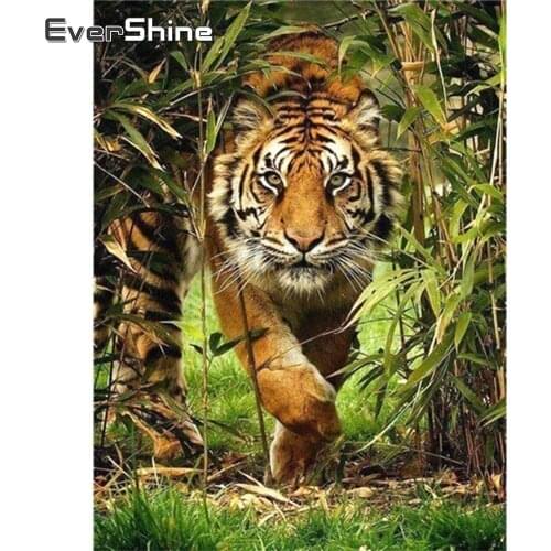 Evershine Diamond Painting Tiger Cross Stitch Full Square Drill Embroidery Animals Mosaic Rhinestones Picture Needlework