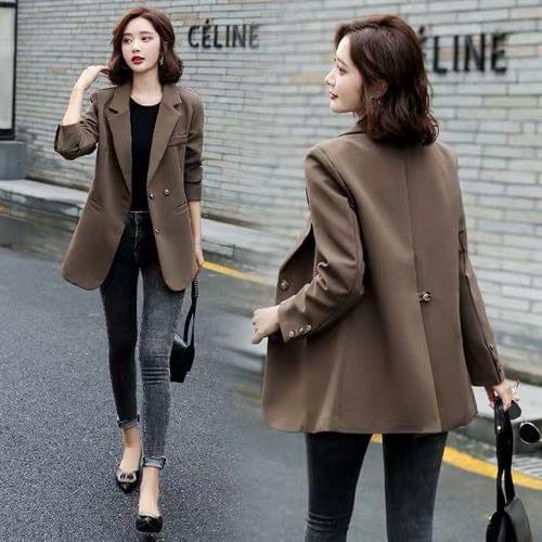 Kha color Blazer coat womens Korean loose autumn and winter new British style leisure student suit versatile top