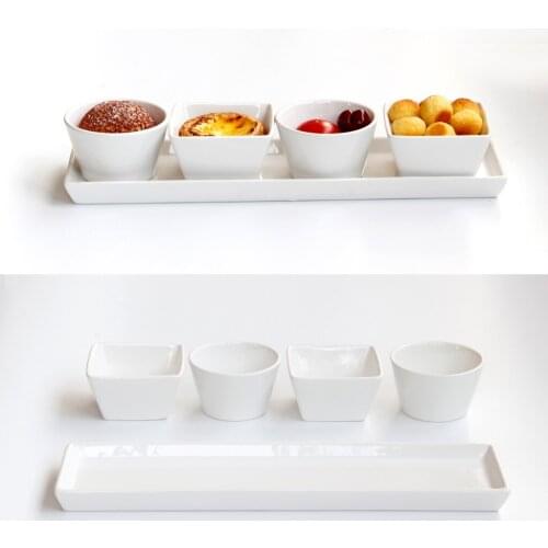 Ceramic 4 Small Snack Bowls & Desserts Serving Tray Set for Party