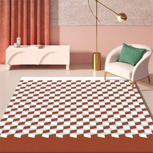 Nordic Carpet 3D Cube Square Print Big Floor Rug Blue Orange Brown Beside Rugs Bedroom Carpet Geometric Mat Living Room Carpet