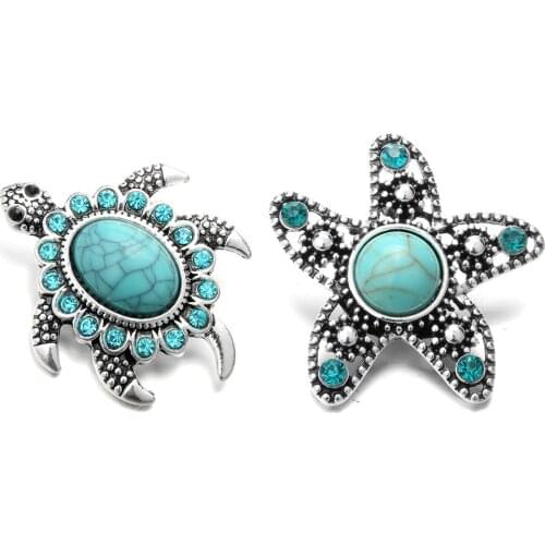 XH8046 Crystal 18mm Starfish Turtle Metal Snap button fit snap jewelry DIY
