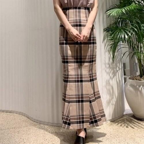 Kuzuwata 2021 Autumn New Faldas Japanese Style Temperament Women Jupe Solid Plaid High Waist Slim Ruffled A-line Mermaid Skirts