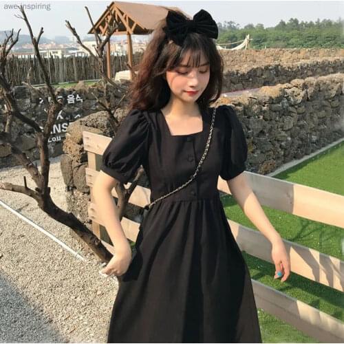 Summer Sweet Lovely Suitable for Outdoor Outing Dress Girlfriend Harajuku Retro Princess Dress Japanese Academy Black Red White