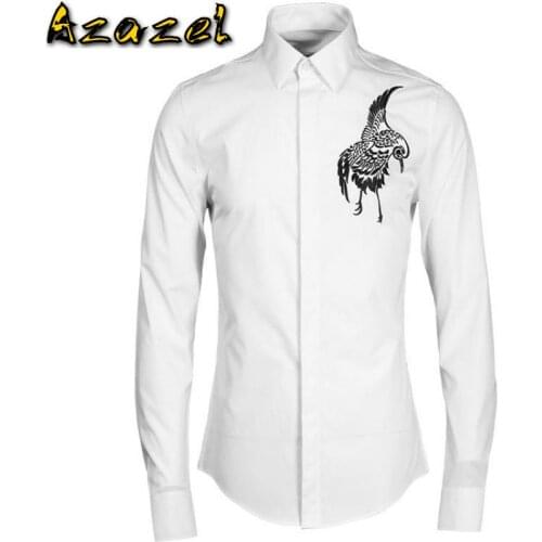 Azazel Men Shirts Luxury Embroidery Bird Long Sleeve Mens Dress Shirts Plus Size 4xl Fashion Casual Cotton Shirts Man