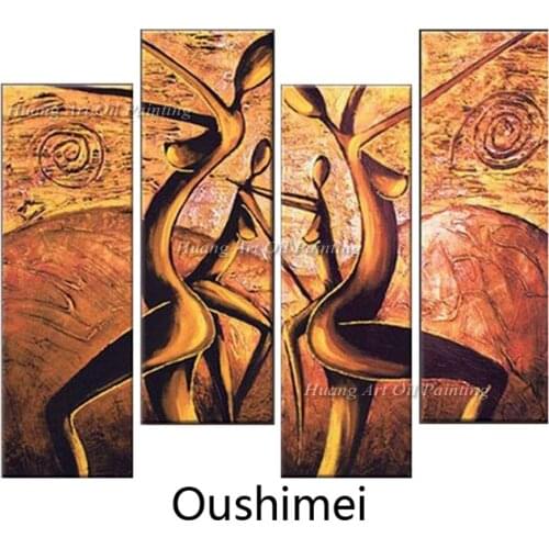 Hand Painted 4P Abstract Group Of Paintings on Canvas Dancer Oil Painting Wall Art For Living Room Decor Modern Paintings Gift