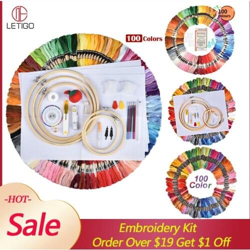 Embroidery Kit 100 Colours Threads and Magic Embroidery Pen Punch Needle Kit for Beginner Cross Stitch Embroidery Hoops Cloth