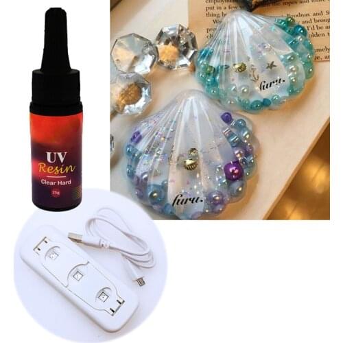 UV Resin and UV Lamp Kit DIY Fast Curing UV Clear Hard Resin for Making Jewelry Handicrafts Epoxy Resin UD88