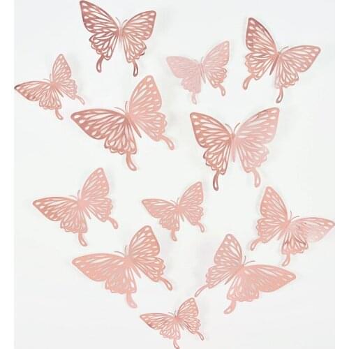 12/24pc Gold Silver Simulation Butterfly Wall Stickers Home Decoration Living Room Bedroom Doors Windows Fake Butterfly Stickers