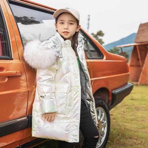 2021 New Girls Winter Snowsuit Thicken No Wash Snow Wear Real Fur Collar Kids Shiny Parkas For Girl Childrens Clothing 5-12Y