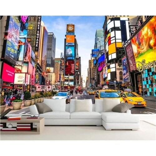Beibehang wallpaper New York Modern Street View Architecture Times Square TV Background Wall Restaurant Decorative Painting