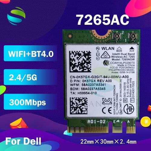 Wholesale Dual Band Wireless-AC 7265NGW AC 7265NGW 7265AC 867Mbps 2X2 NGFF Bluetooth4.0 Wlan Card 0XXY3M for Dell M17X M18X