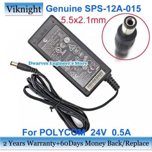 Genuine SPS-12A-015 24V 0.5A Power Supply Adapter 500mA 1465-42340-002 For POLYCOM Laptop Charger 5.5 x 2.1mm