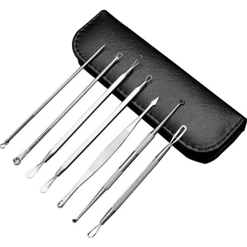 7 pc Nose Blackhead Needle Acne Remover Loop Pimple Cleaning Tool Whitehead Removal Stick Facial Skin Pore Cleaner With Case Box