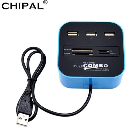 CHIPAL All in 1 Mini USB HUB Combo 3 Port USB 2.0 Splitter Adapter TF SD M2 MS MMC Card Reader for PC Computer Laptop Desktop