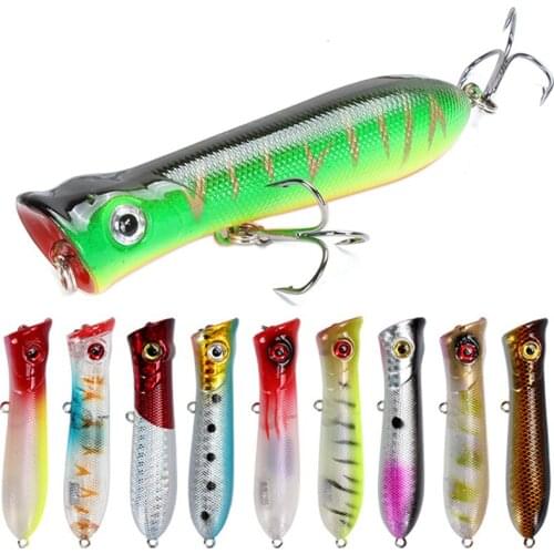Hot 1pc Fishing Lures 8cm 11.4g Topwater Popper Lure 10 Colors Hard Bait Artificial Wobblers Plastic Fishing Tackle With 6# Hook