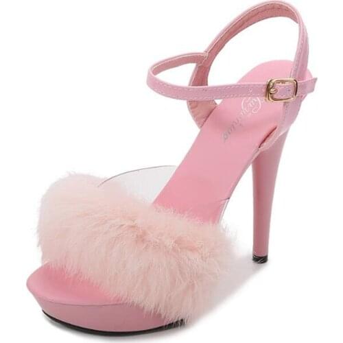 New summer word with sandals Women female wild simple PVC Buckle Strap 13CM Thin High Heel waterproof platform party women shoes