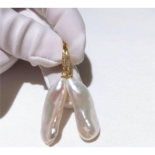 New Freshwater White Natural Pearl AAA Reborn keshi Baroque11X28MM Earrings 925 Sterling Silver Hook