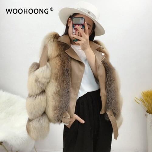Real Fox Fur Coats Women Genuine Sheepskin Leather New Luxury Warm Outwear Motorcycle Streetwear Outerwear Red Fox Thick Warm
