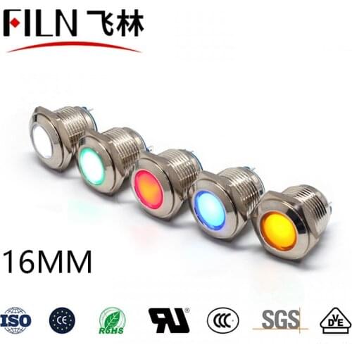 FILN Hot sale 12v 24v 110v 220v LED good price stainless steel 16MM metal indicator light without wire