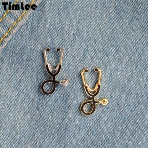 Timlee X157 Free shipping, New Originality Personality Retro Stethoscope Metal Brooch Pins Girl Jeans Bag Decoration wholesale