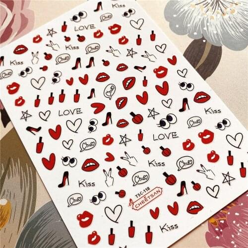 TSC-118 F-320 CA-545 Red lips Kiss Love 3D Back glue Nail decal Nail sticker Nail decoration Nail art Nail ornament