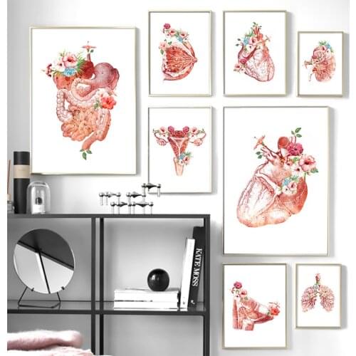 Anatomy Poster Skeleton Organ Flower Breast Uterus Kidney Liver Wall Art Canvas Painting for Doctor Office Medical Students Gift