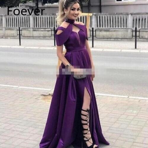 Purple Satin Dress Sexy High Slit Robe de Bal Vestido de Festa Purple Bridesmaid Dress 2019