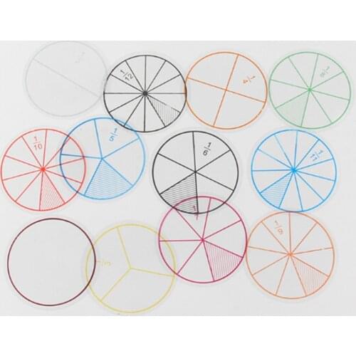 12pcs/lot Math Fractions Circles Toy Plastic Numbered Fractions Circles Math Chips Mathematics Number Toy Wholesale Dia. 8cm