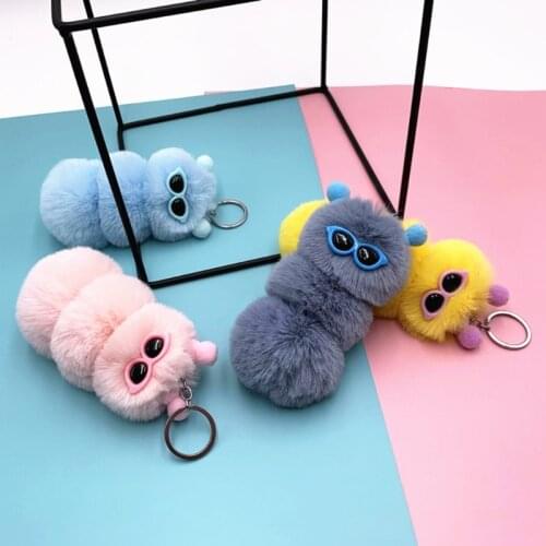 15cm/6inch Mini Soft Plush Caterpillar Joint Doll for Handbags Decorations for Clothing & Handbag Car Keychain Key Ring