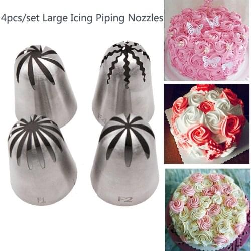 4 Shapes Large Size Cake Nozzle Kitchen Accessories Cream Icing Piping Fondant Rose Nozzle Decorating Tools Russian Pastry Tips