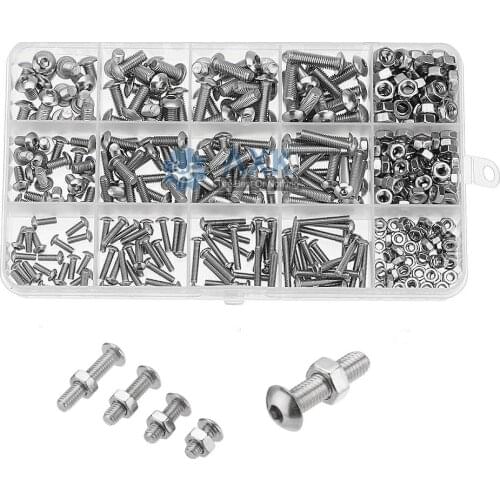 440Pcs M3 M4 M5 Carbon Steel Screw Hex Socket Cap Head Bolt Nut Assortment Kit For Machine Parts Die Fixturing Clamping