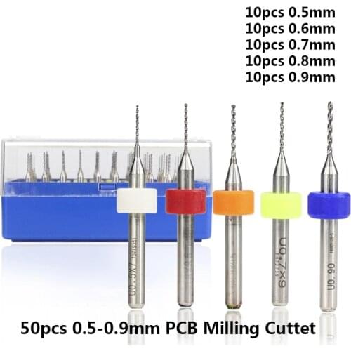 50pcs 0.5 0.6 0.7 0.8 0.9mm PCB Drill Bit Set Print Circuit Board Micro Drill Bit 3.175mm Shank CNC Drilling Bit