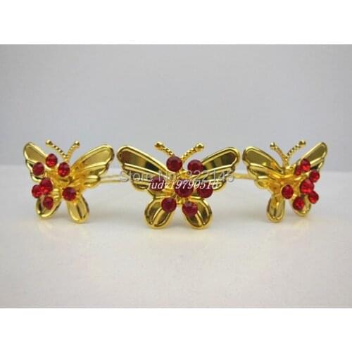 60 Pcs/lot NEW Gold Butterfly Red Crystal Rhinestone Wedding Bridal Women Girl Hair Pins Hair Clip Hair Sticks hair ornament