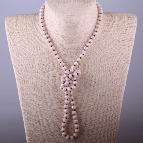 Free Shipping Fashion Bohemian Jewelry knotted long Halsband Blush Crystal Necklace