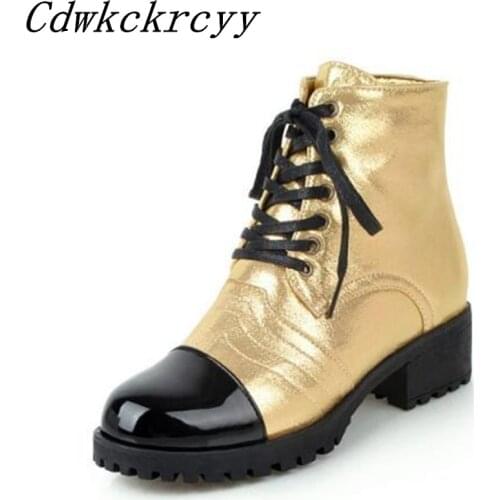 Women Boots Autumn winter New style Blue Patchwork Martin boots Middle school children Non-slip Keep warm Frenulum Short boots