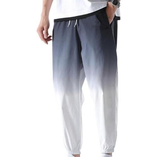 Plus Size Men Harem Pants Gradient Color Drawstring Summer Mid Rise Pockets Trousers Daily Wear Casual Loose Joggers Pants