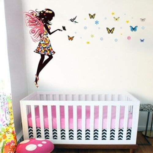 Bedroom Decor Fairy Girl Colorful Butterflies Wall Sticker Mural Nursery Bedroom Decor Living Room Decoration Wall Stickers