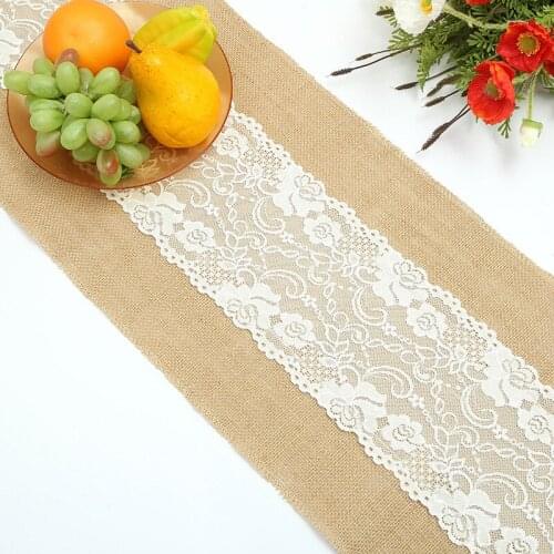 Rustic Burlap Lace Hessian Table Runner Jute Country Outdoor Wedding Party Décor Thanksgiving Christmas Decor
