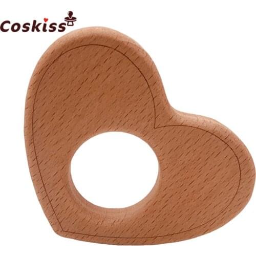 Beech Wooden Heart Shape Handmade Baby Wooden Teether DIY Wood Personalized Pendent Eco-Friendly Safe Baby Teether Toys